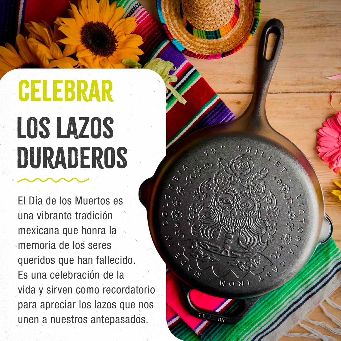 Victoria Sartén Hierro Fundido Curado Diseño Catrina Inducción 25cm Apta Fuego, Horno Cast Iron Skillet, Catrina, Negro_4