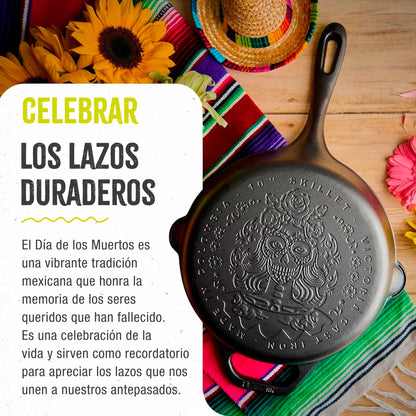 Victoria Sartén Hierro Fundido Curado Diseño Catrina Inducción 25cm Apta Fuego, Horno Cast Iron Skillet, Catrina, Negro_4