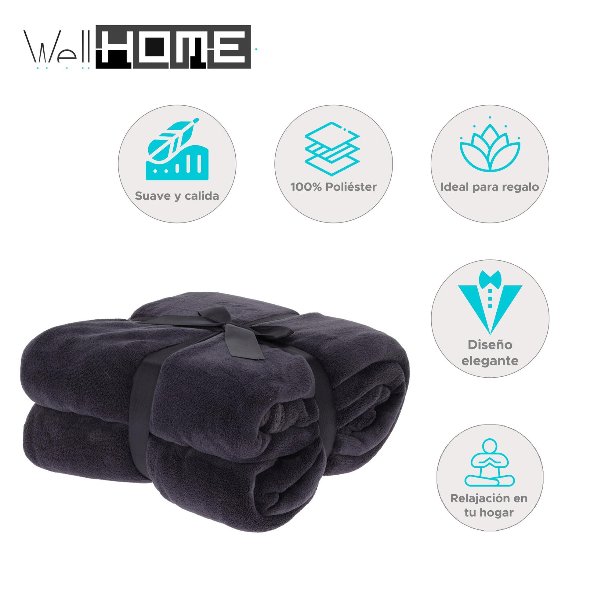 Well Home Manta Polar Coral De 250 Gsm, 100% Poliéster Color Antracita_1
