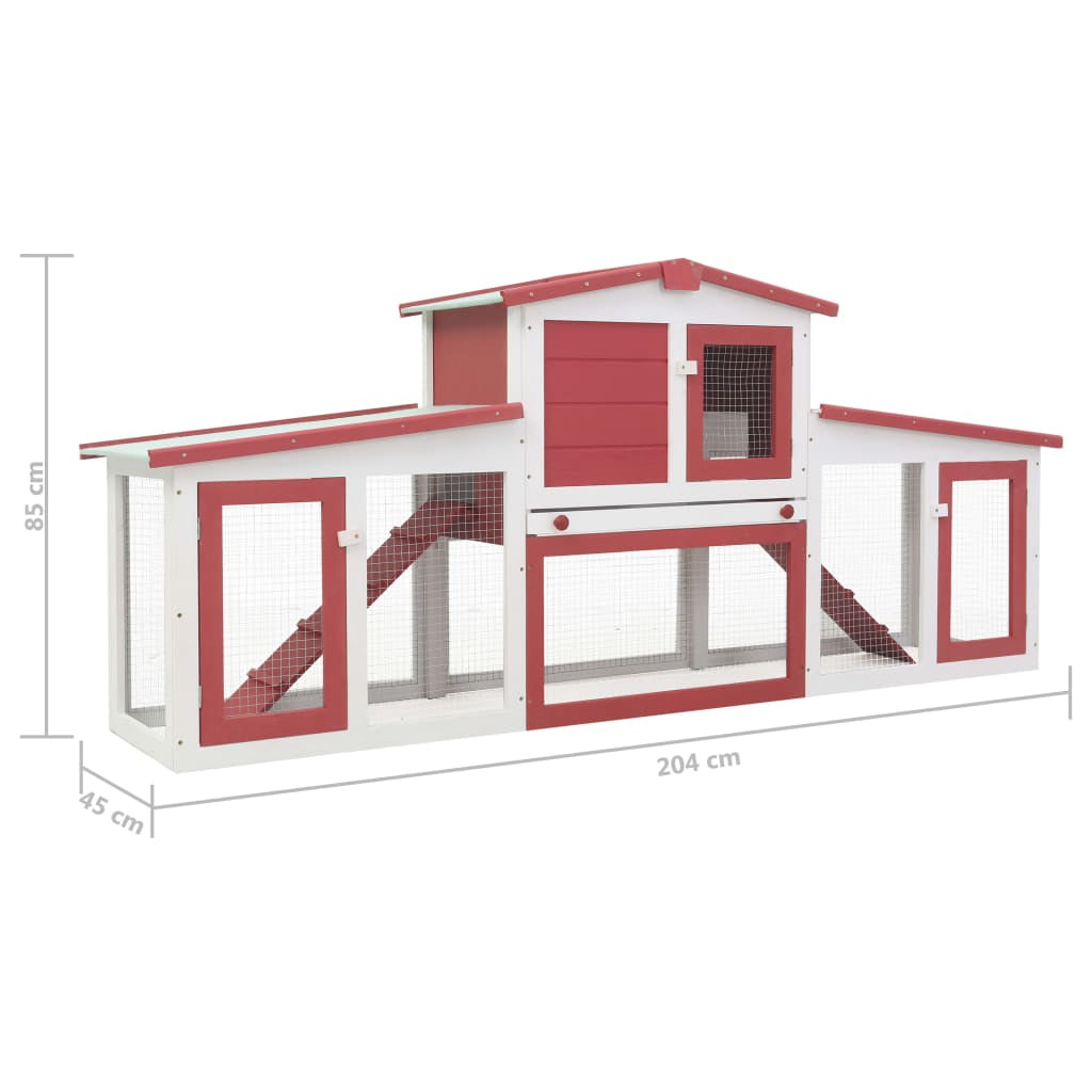 Vidaxl Jaula De Animales Grande Madera Rojo Y Blanco 201x45x85 Cm_2