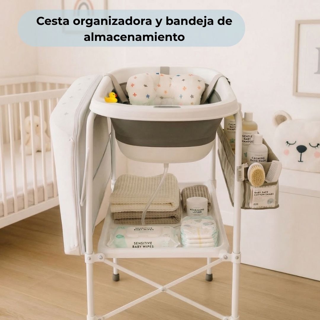 Bañera Bebé 5 En 1 Plegable Con Soporte, Cojín Antideslizante, Cambiador, Gris Pro Bathby_4