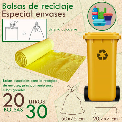 6 Rollos De 20 Bolsas De Basura Con Autocierre 30 L_1