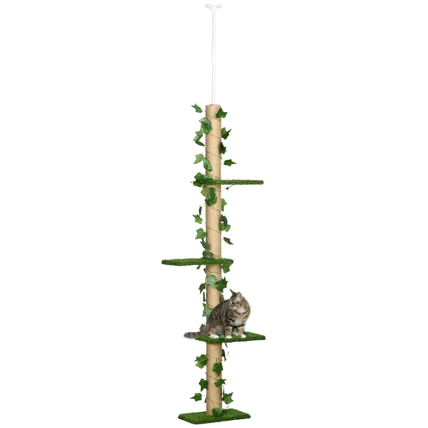 Pawhut Árbol Para Gatos Del Suelo Al Techo 37x21x202-242 Cm Con Altura Ajustable_0