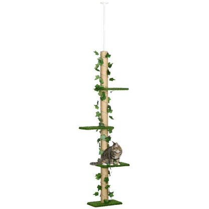 Pawhut Árbol Para Gatos Del Suelo Al Techo 37x21x202-242 Cm Con Altura Ajustable_0