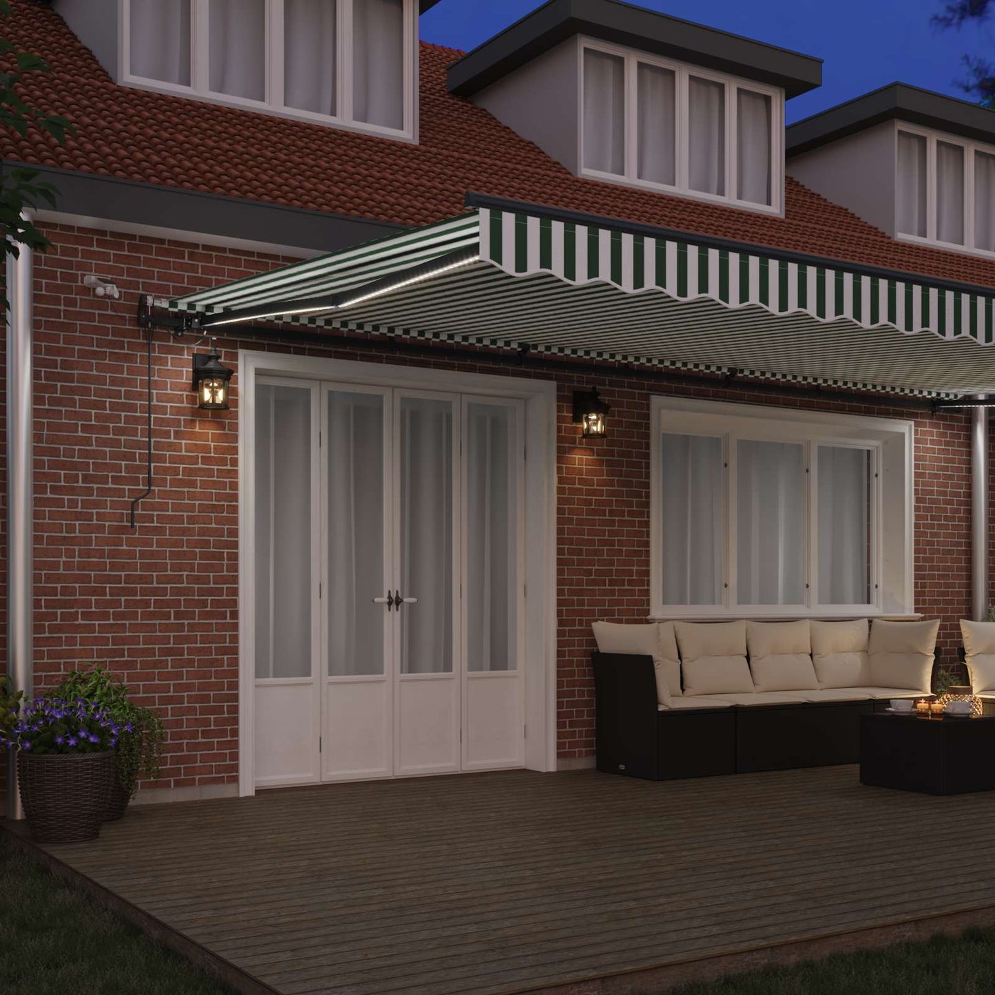 Toldo Retráctil Verde Y Blanco 600 X 300 Cm Poliéster_2