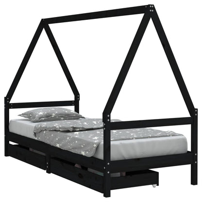 Vidaxl Estructura De Cama Niños Con Cajones Madera Pino Negro 90x200cm_0