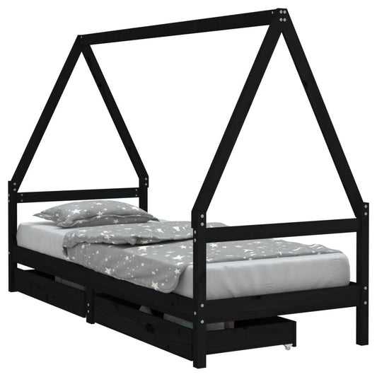 Vidaxl Estructura De Cama Niños Con Cajones Madera Pino Negro 90x200cm_0
