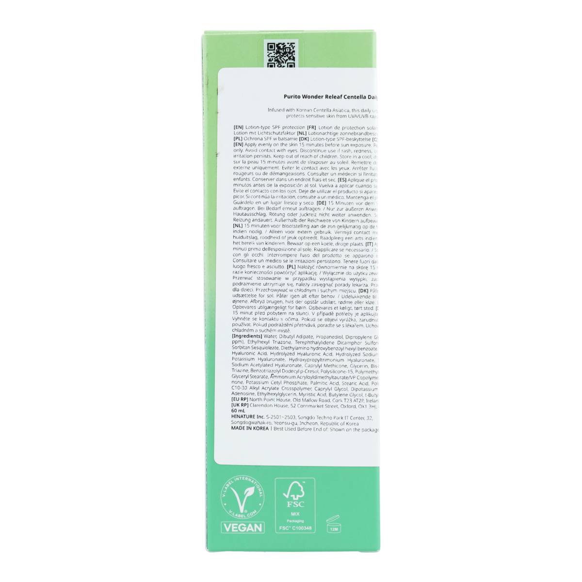 Protector solar Wonder Releaf Centella Daily Sun Lotion SPF50+ PA++++ Purito Seoul 60 ml