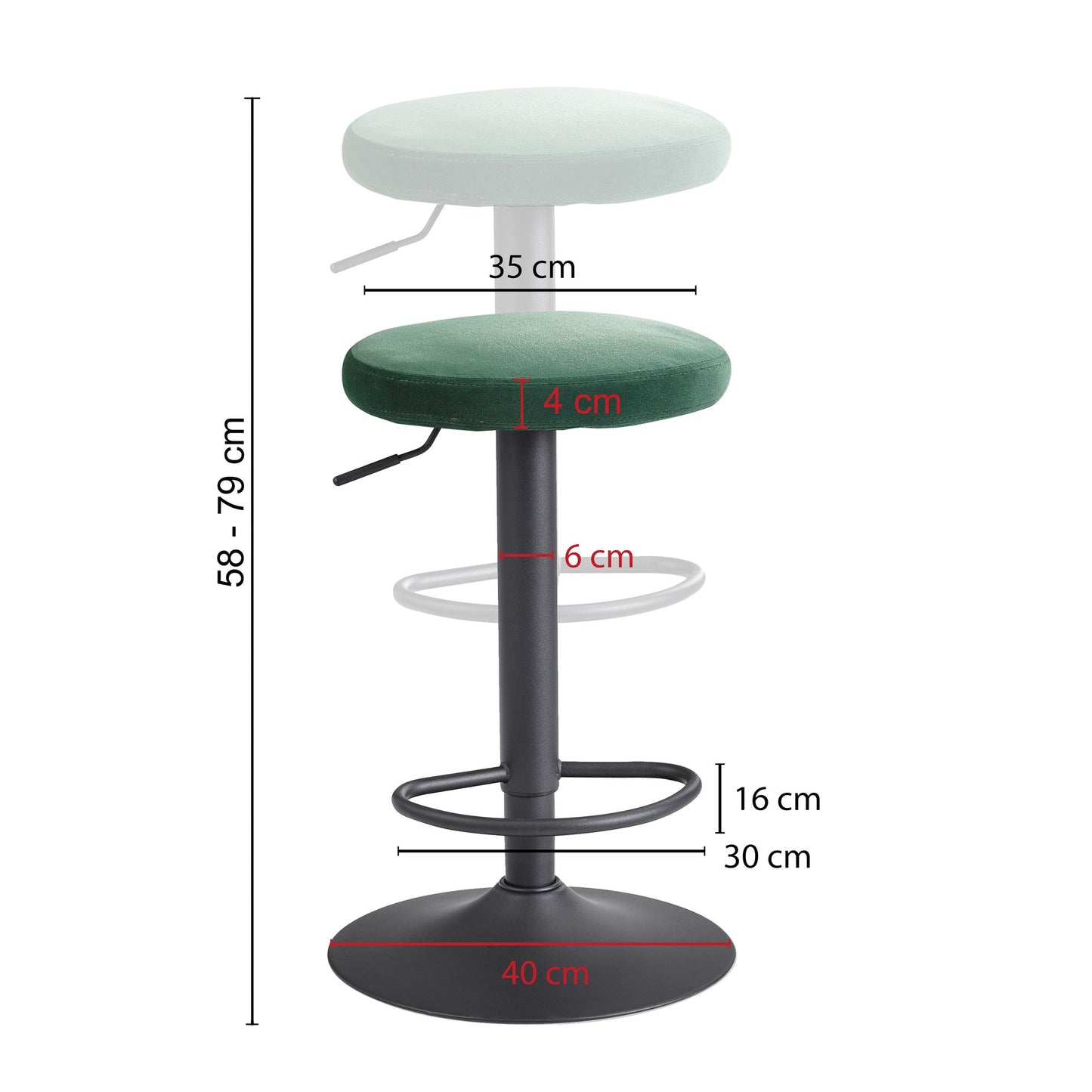 Taburete De Bar De Terciopelo Verde Sin Respaldo 58 - 79 Cm_3