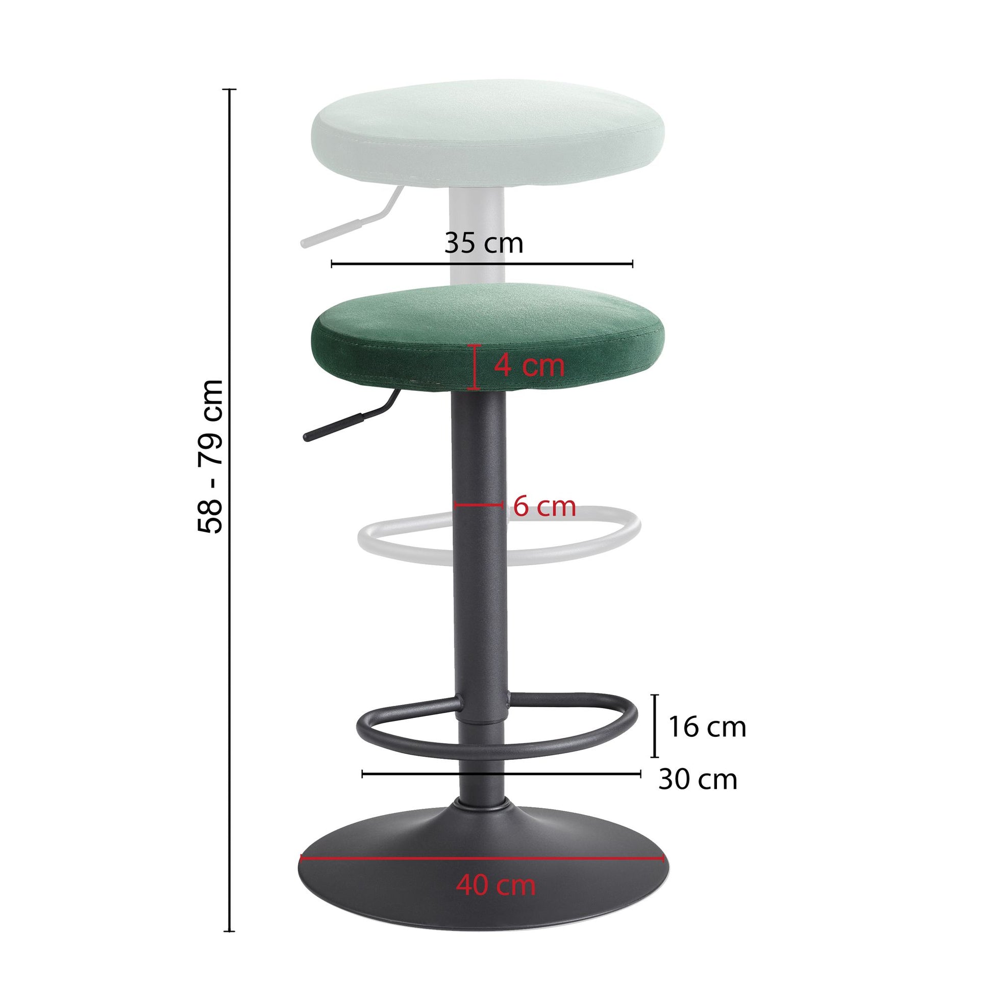 Taburete De Bar De Terciopelo Verde Sin Respaldo 58 - 79 Cm_3