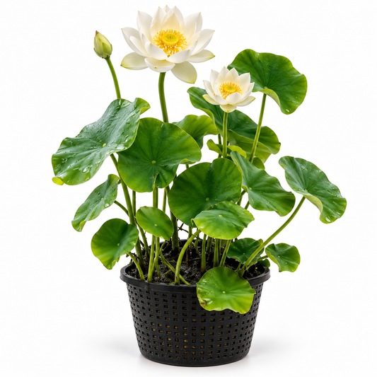 Loto Blanco - Nelumbo Nucifera - Set De 2 Con Cesta_0