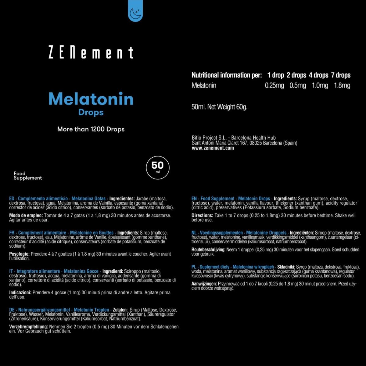 Melatonina Gotas Zenement, 50 ml