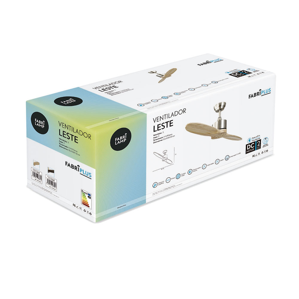 Ventilador Dc Leste Niquel 2 Aspas Haya Sin Luz 5 Velocidades Remoto Temporizador 132d_3