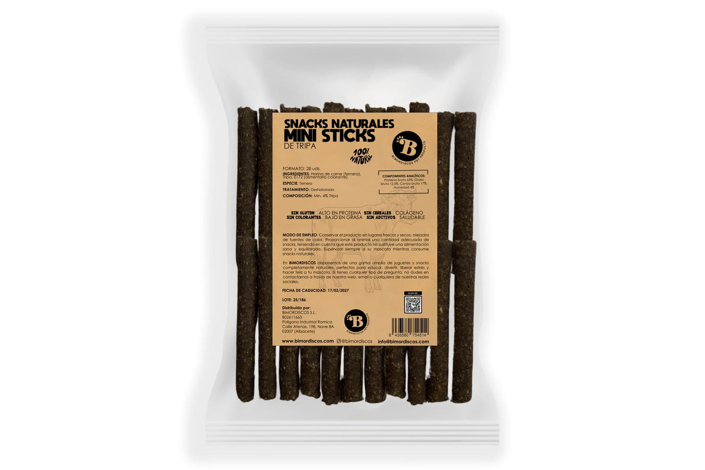 Bimordiscos Mini Barritas Para Perros Y Gatos - Tripa De Ternera - 28 Uds.