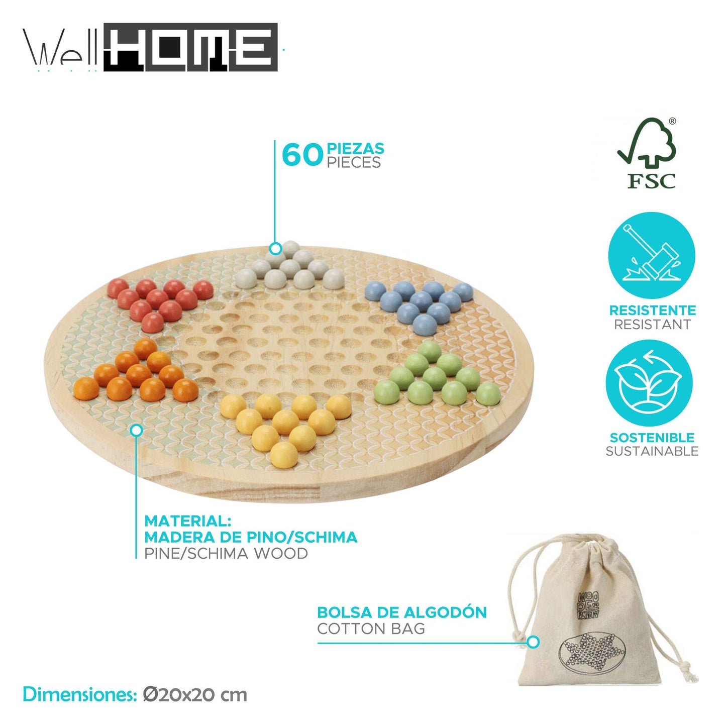 Well Home - Juego De China Solitario En Madera Con 6 Colores Diferentes_1