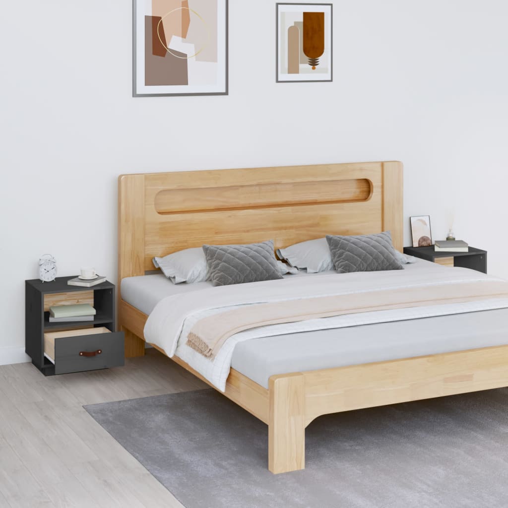 Mesitas De Noche 2 Uds Madera Maciza Pino Gris 40x34x45 Cm_1