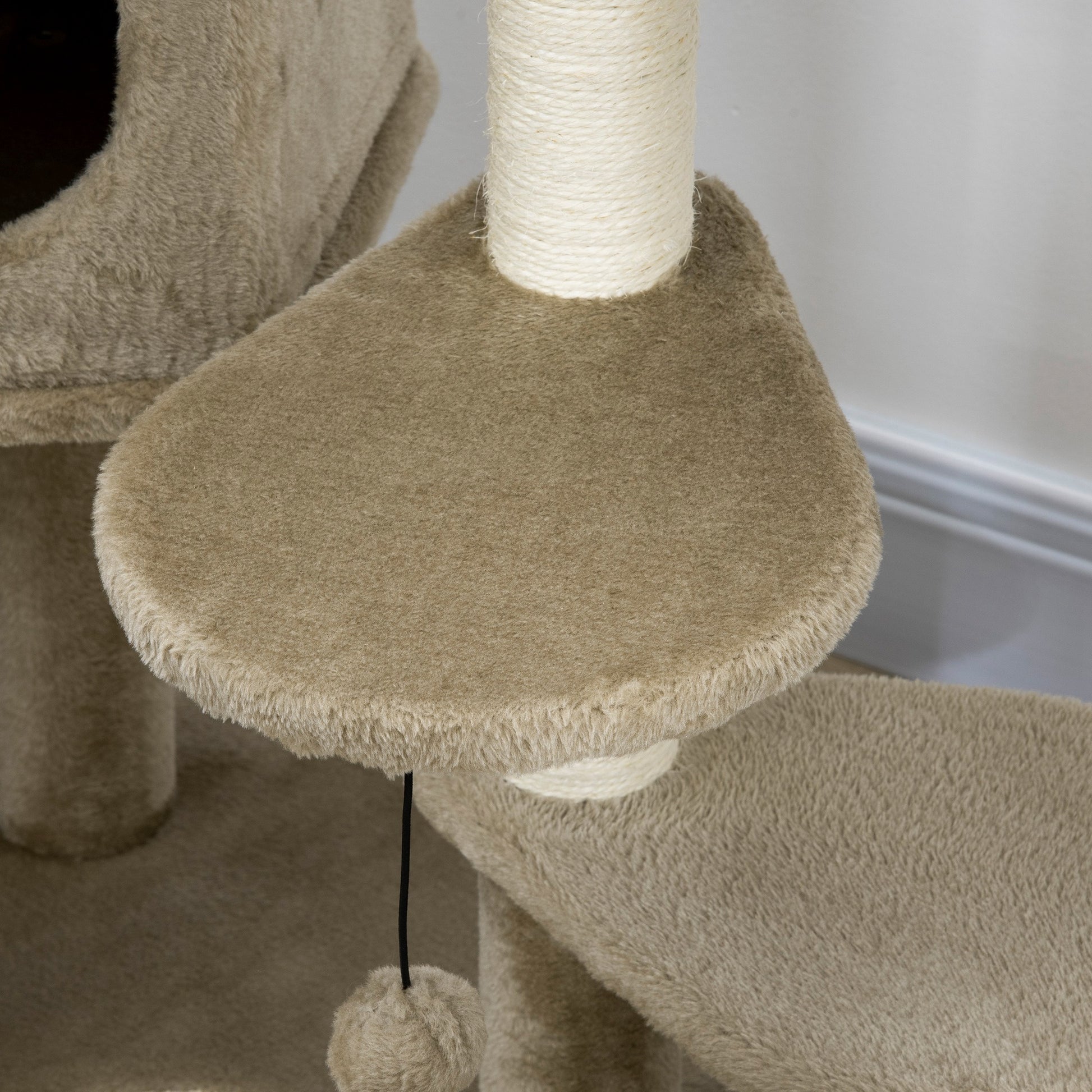 Pawhut Árbol Rascador Para Gatos Altura 94 Cm Con Cama Cueva 3 Escaleras Bolas_3