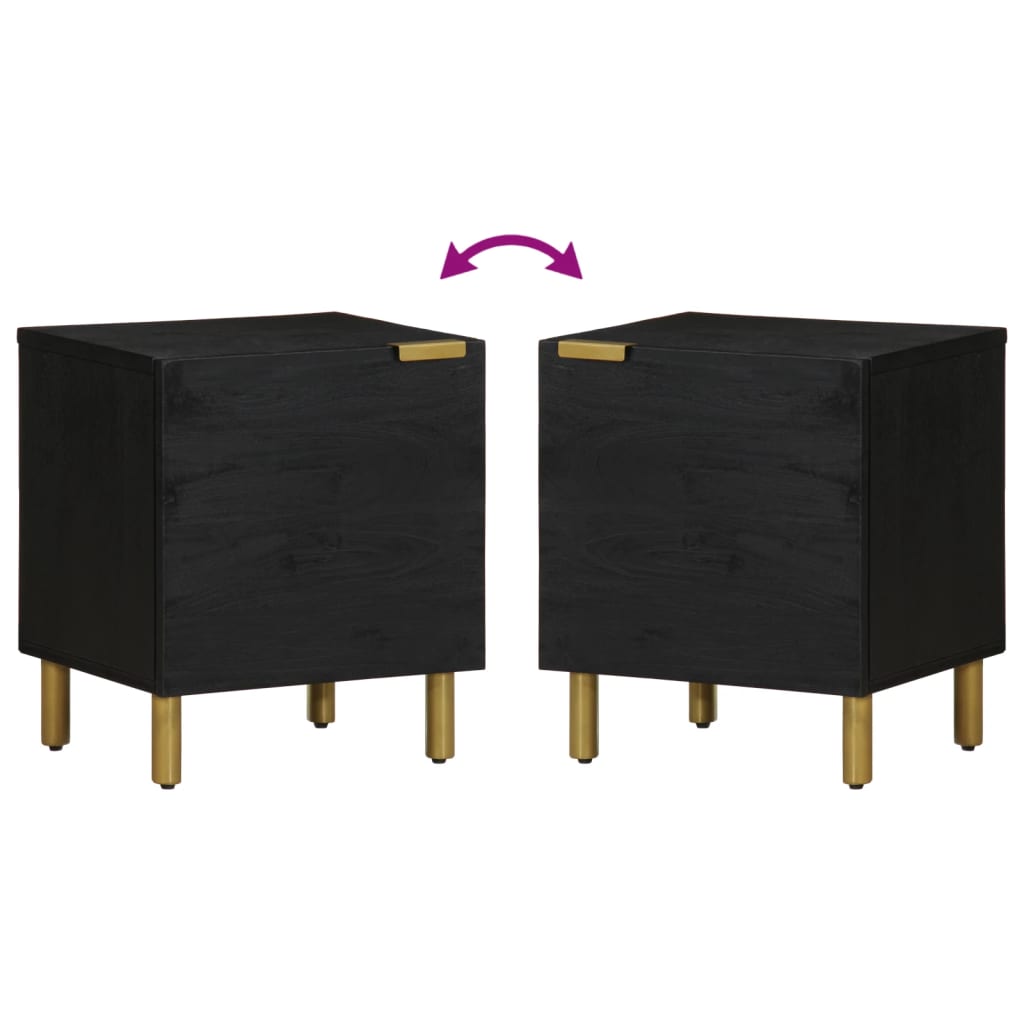 Mesita De Noche De Madera Maciza De Mango Negra 40x33x46 Cm_4
