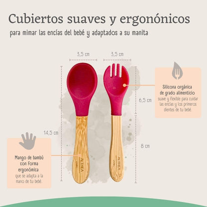 Vajilla De Bambú Natural - 4 Piezas - Rojo Carmesí._4