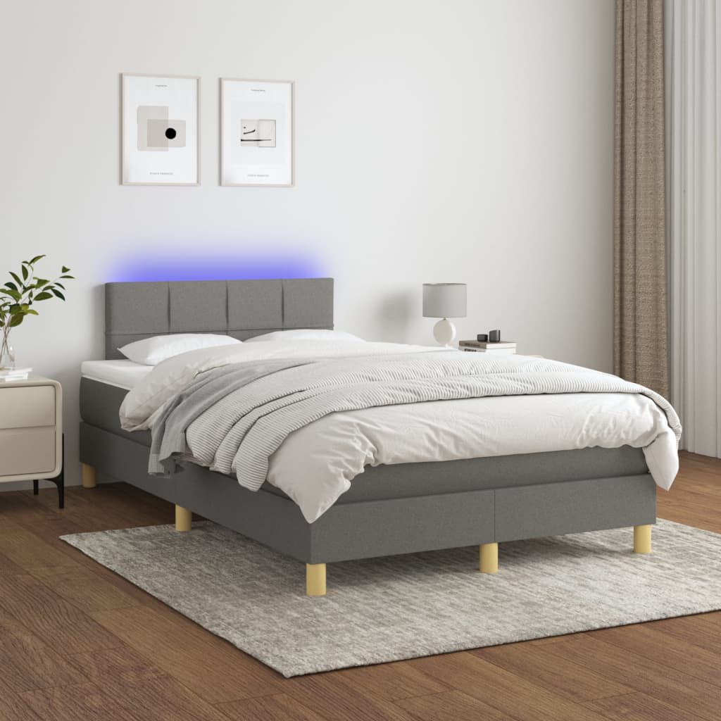 Cama Box Spring Con Colchón Y Led Tela Gris Oscuro 120x200 Cm / Vetonek_3