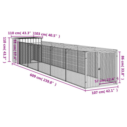Vidaxl Caseta Perros Corral Acero Galvanizado Gris Claro 110x609x110cm_2