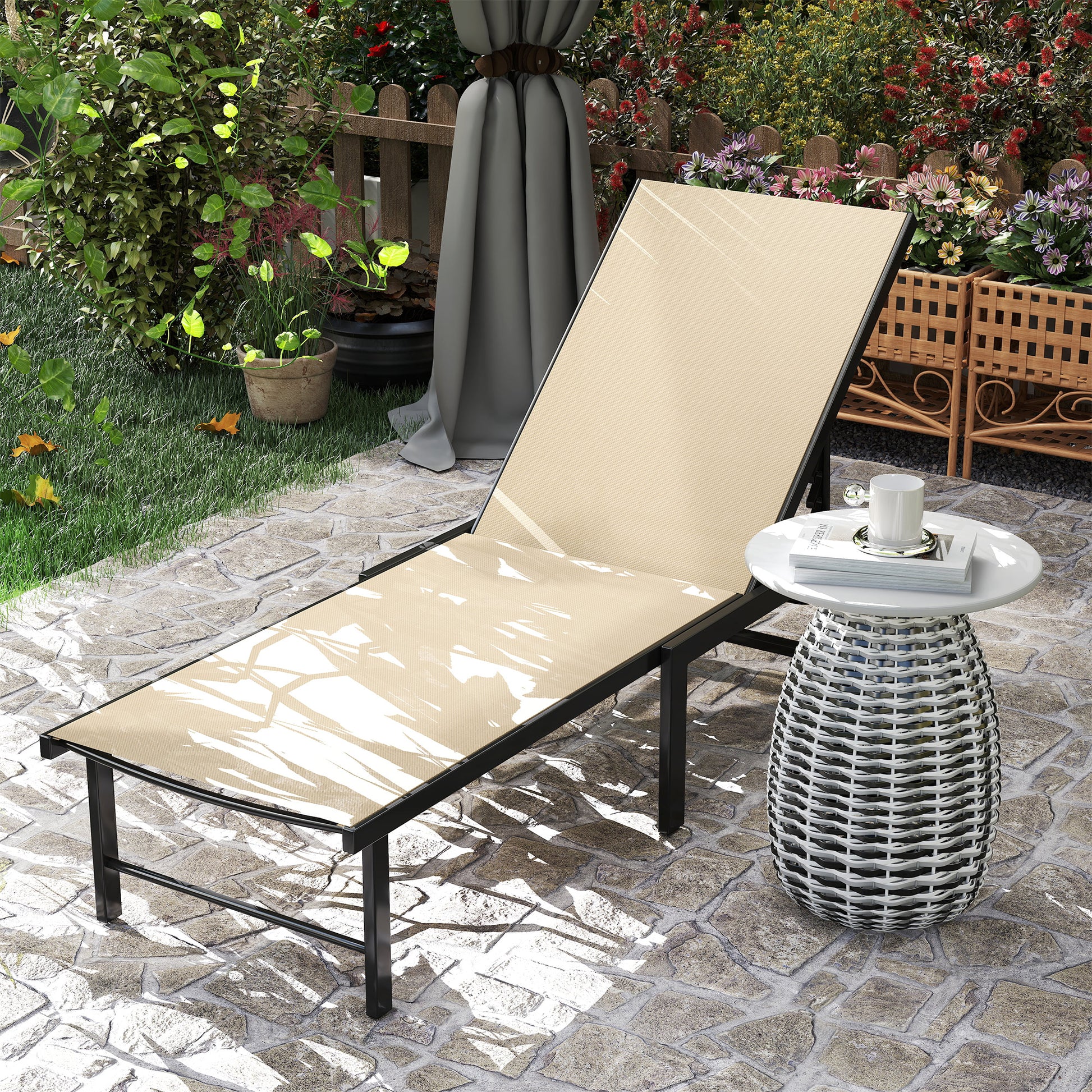 Outsunny Tumbona Jardín Exterior Con Respaldo Ajustable 166x60x84 Cm Caqui_3