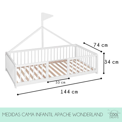 Cama Montessori Apache 140×70 Cm, Madera De Haya Con Colchón Morfeo Y Funda Impermeable, Color Blanco_5