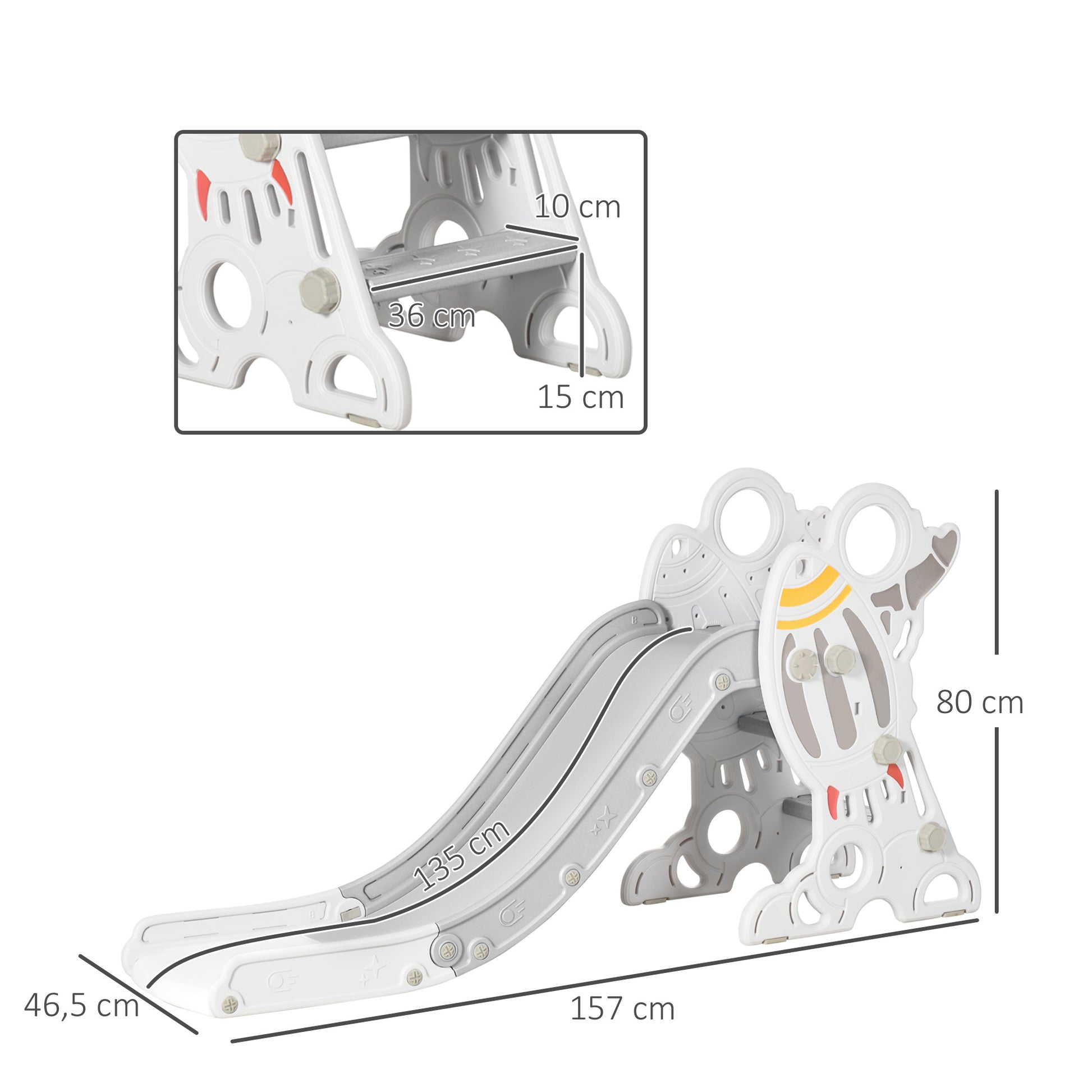 Aiyaplay Tobogán Para Niños De 18-36 Meses Con 3 Escaleras 157x46,5x80 Cm Gris_2