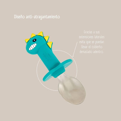 Juego De Cubiertos Ergonómicos Para Bebé Con Forma De Dinosaurio · Set 2 Piezas Althea Living Verde_4