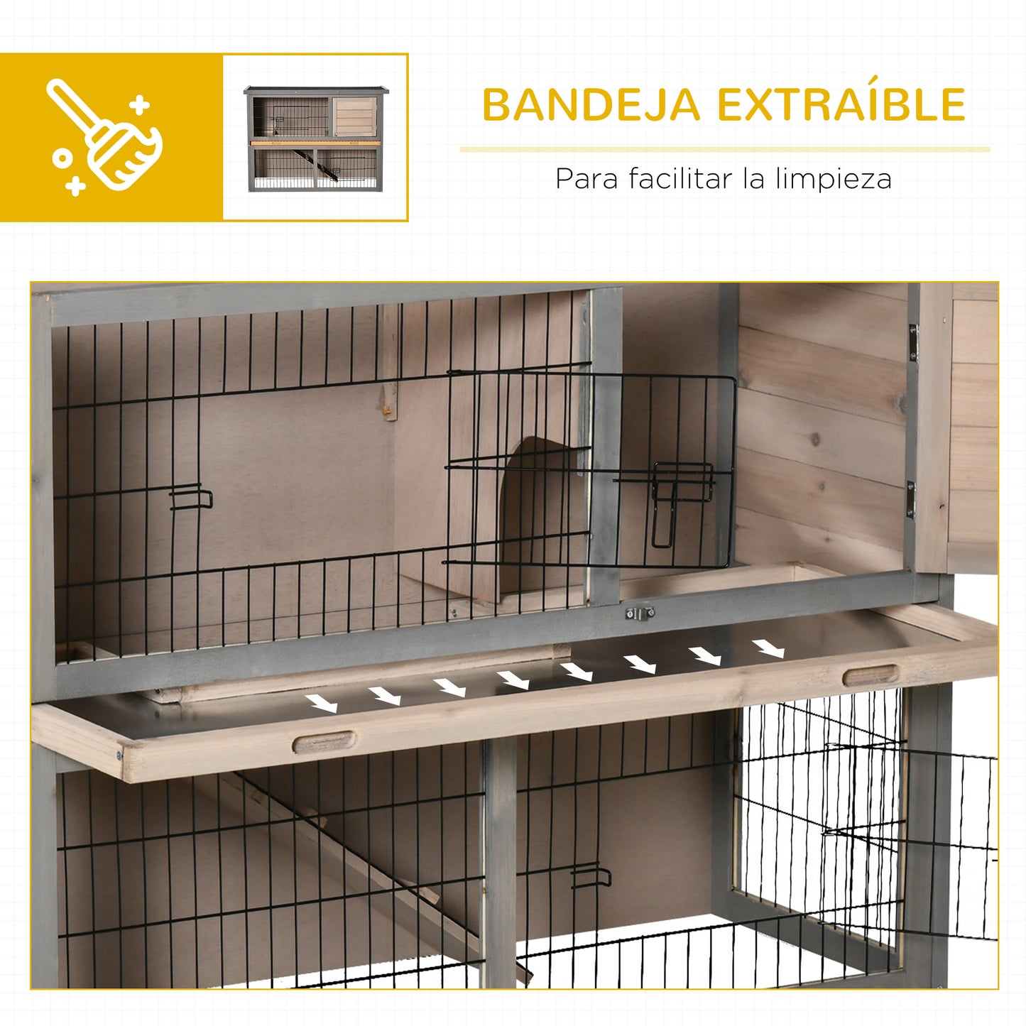 Pawhut Conejera Madera 2 Puertas Cerraduras Techo Asfáltico Abrible 108x45x78cm_5