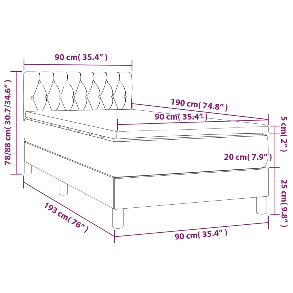 Cama Box Spring Con Colchón Y Led Tela Crema 90x190 Cm / Vetonek_1