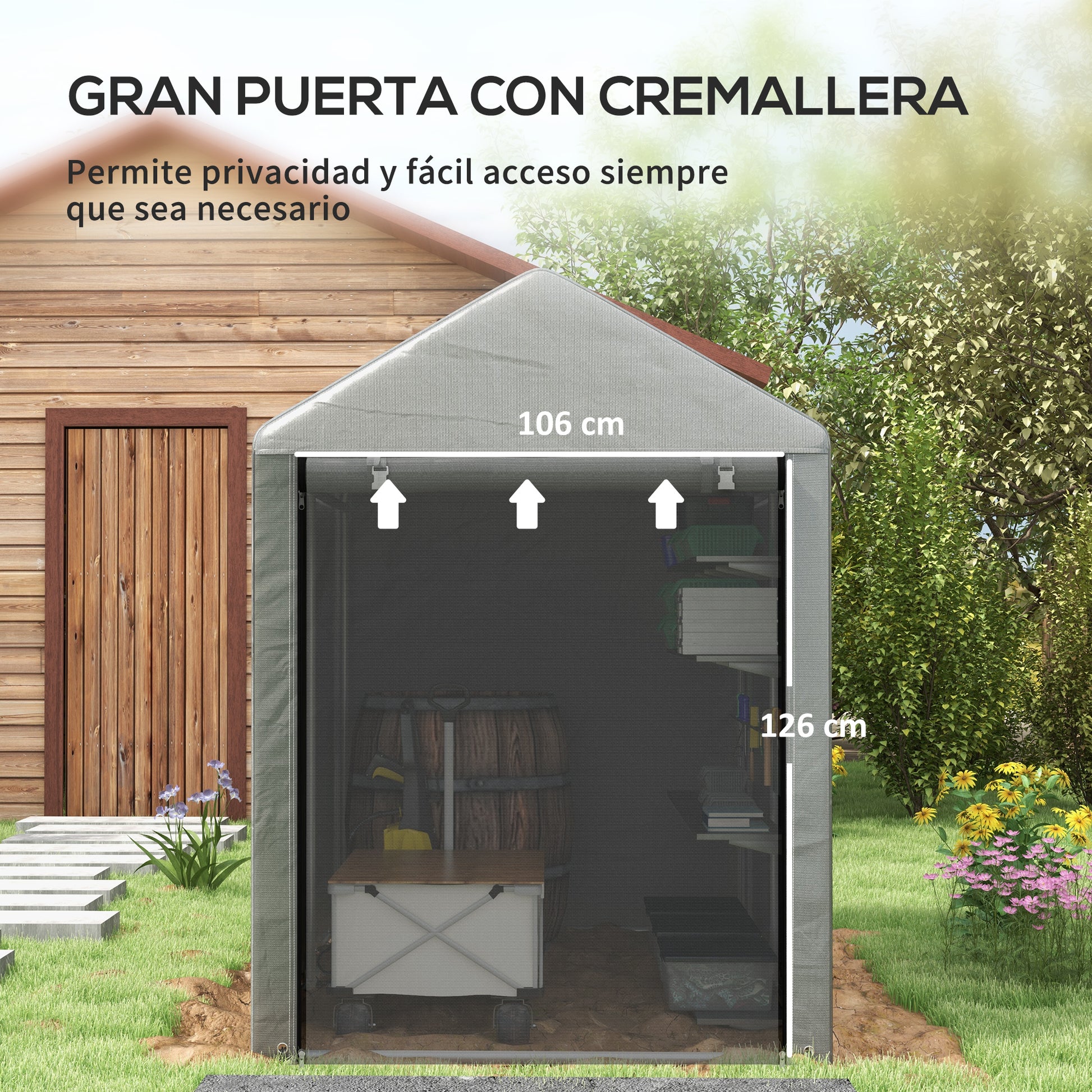 Outsunny Carpa De Jardín Para Herramientas Bicicletas Motos 1,2x1,8x1,65 M Gris_5