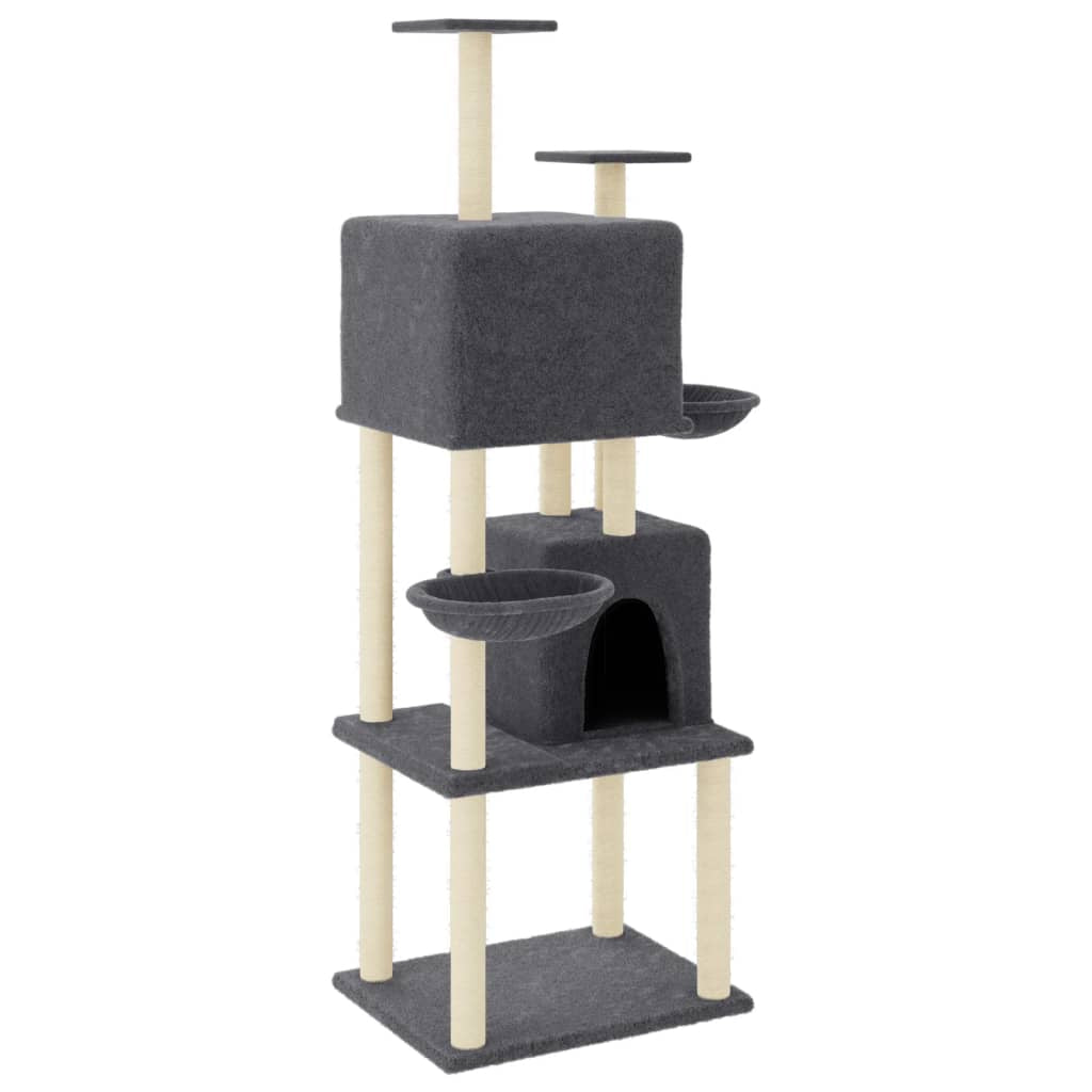 Vidaxl Rascador Para Gatos Con Postes De Sisal Gris Oscuro 180 Cm_0