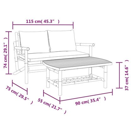 Vidaxl Set De Muebles De Jardín 2 Piezas Bambú Y Cojines Blanco Crema_2