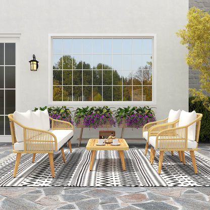 Outsunny Conjunto Jardín Exterior De Ratán Con Cojines Patas De Madera De Acacia_1
