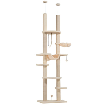 Pawhut Árbol Para Gatos De Suelo A Techo Con Altura Ajustable 225-255 Cm Beige_0
