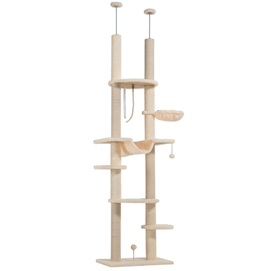 Pawhut Árbol Para Gatos De Suelo A Techo Con Altura Ajustable 225-255 Cm Beige_0