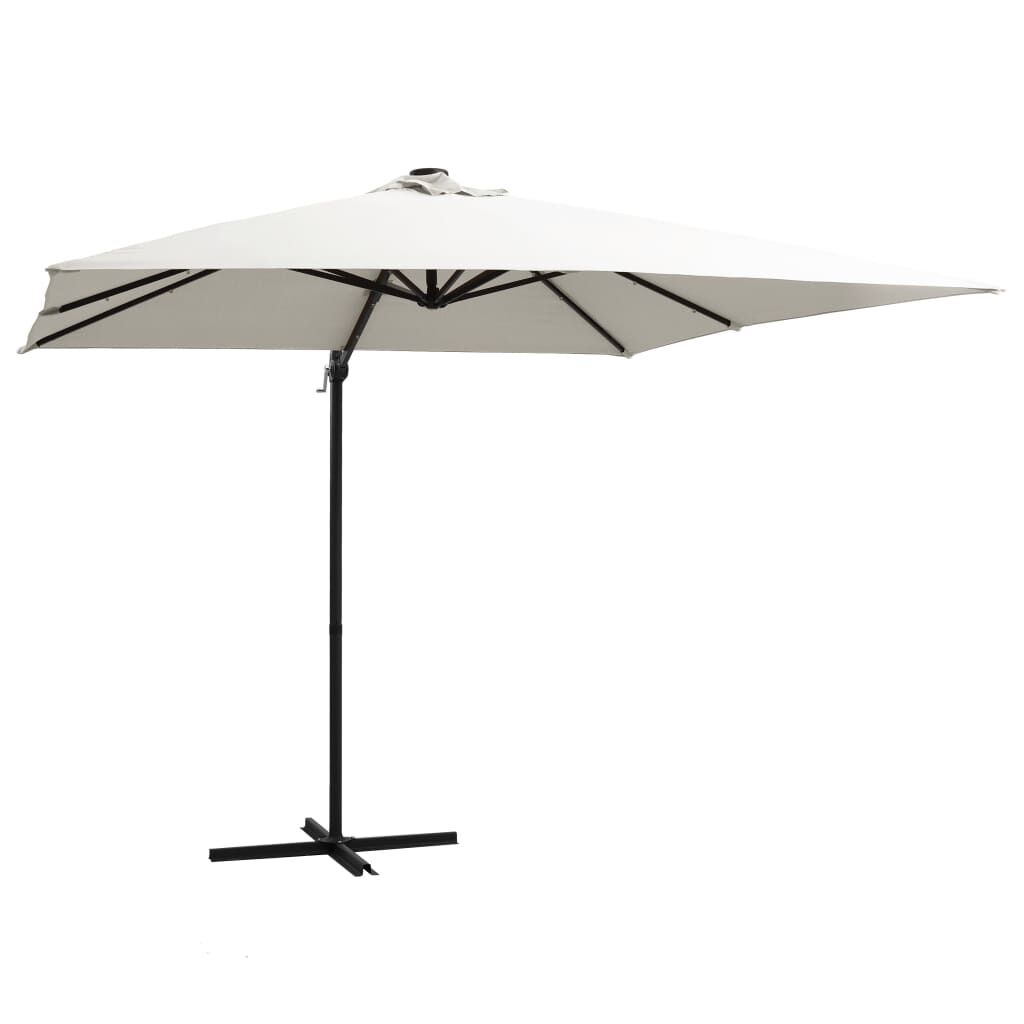 Vidaxl Sombrilla Voladiza Jardín Led Palo De Acero Arena 250x250 Cm_0