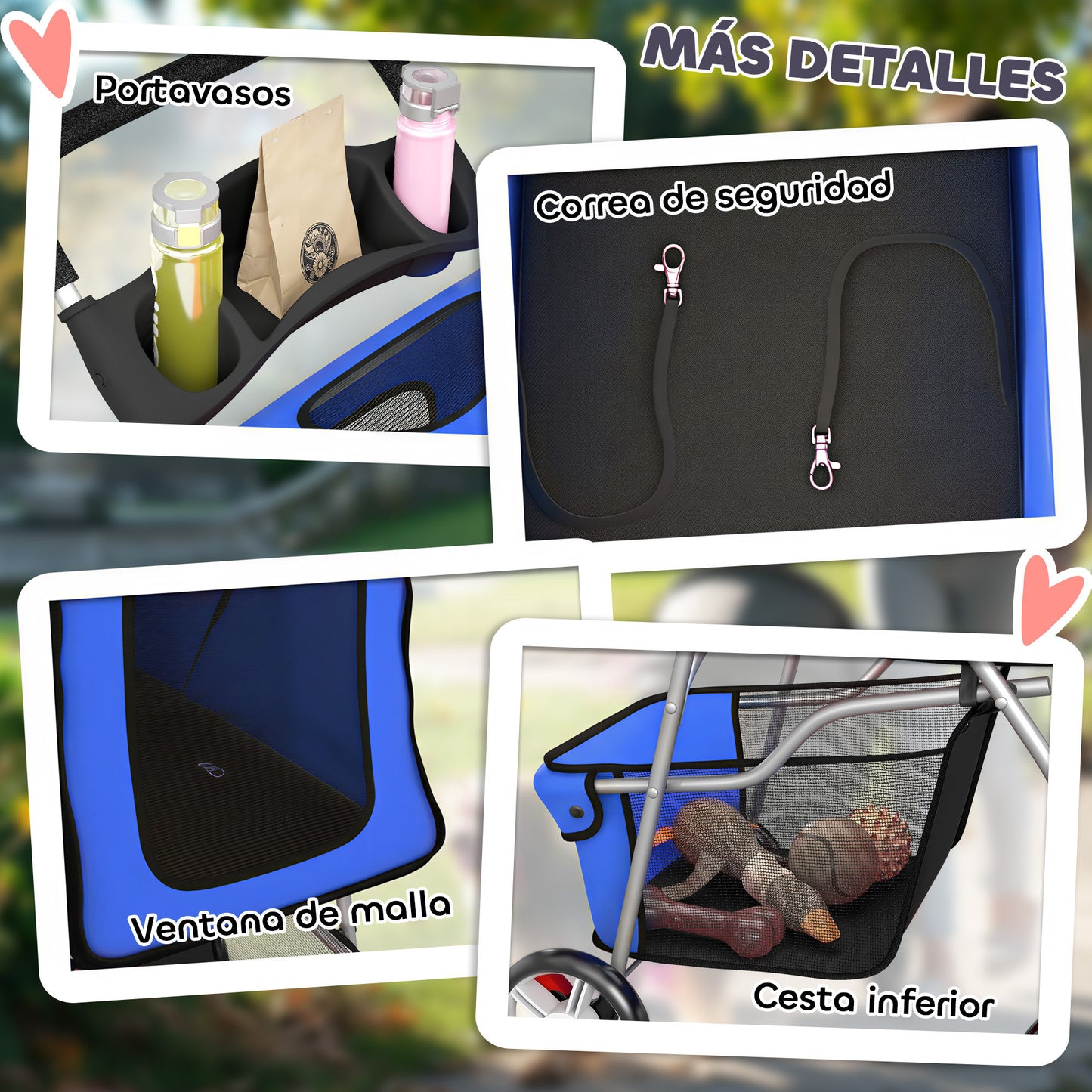 Pawhut Carrito Para Perros Plegable Con Cesta De Almacenaje 77x44x102 Cm Azul_3