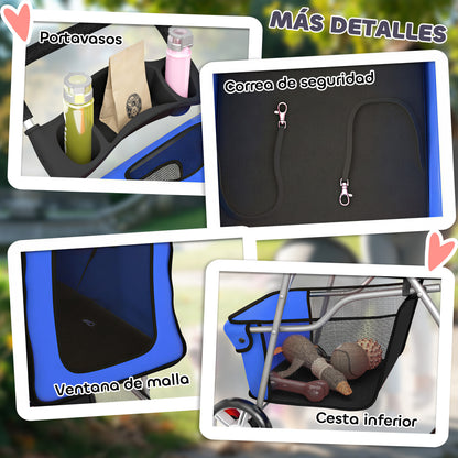 Pawhut Carrito Para Perros Plegable Con Cesta De Almacenaje 77x44x102 Cm Azul_3