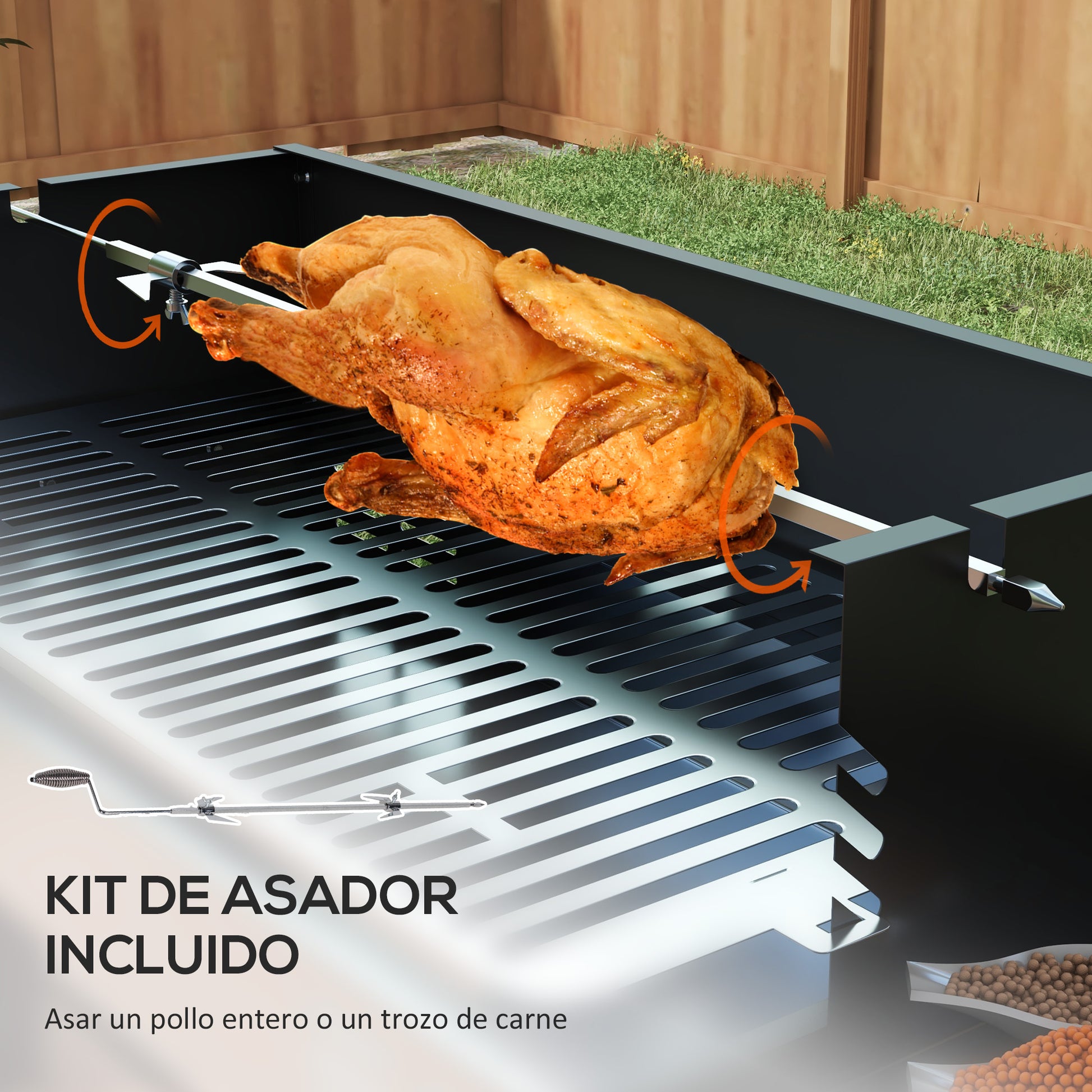 Outsunny Barbacoa De Carbón Portátil Con Pincho Giratorio Estantes Negro_3