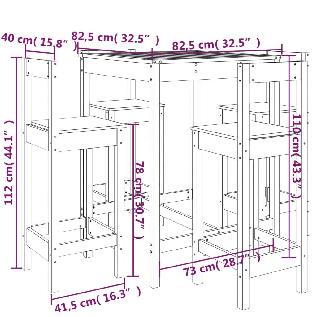 Vidaxl Set De Mesa Y Taburetes Altos Jardín 5 Piezas Madera Pino Negro_2