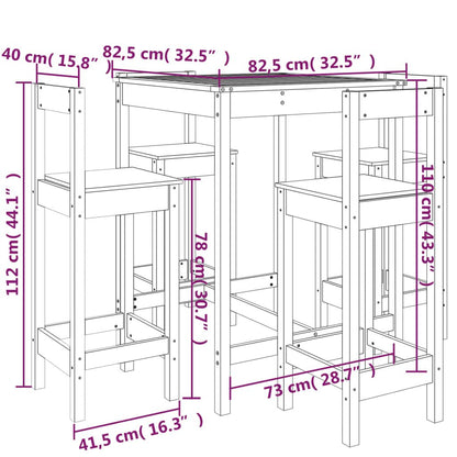 Vidaxl Set De Mesa Y Taburetes Altos Jardín 5 Piezas Madera Pino Negro_2