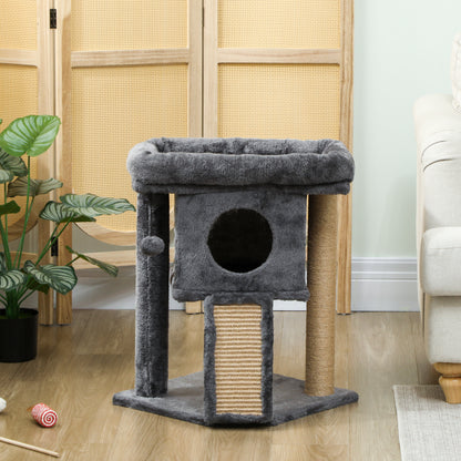 Pawhut Árbol Rascador Para Gatos Pequeños 57 Cm Con Cueva Cama Gris Oscuro_3