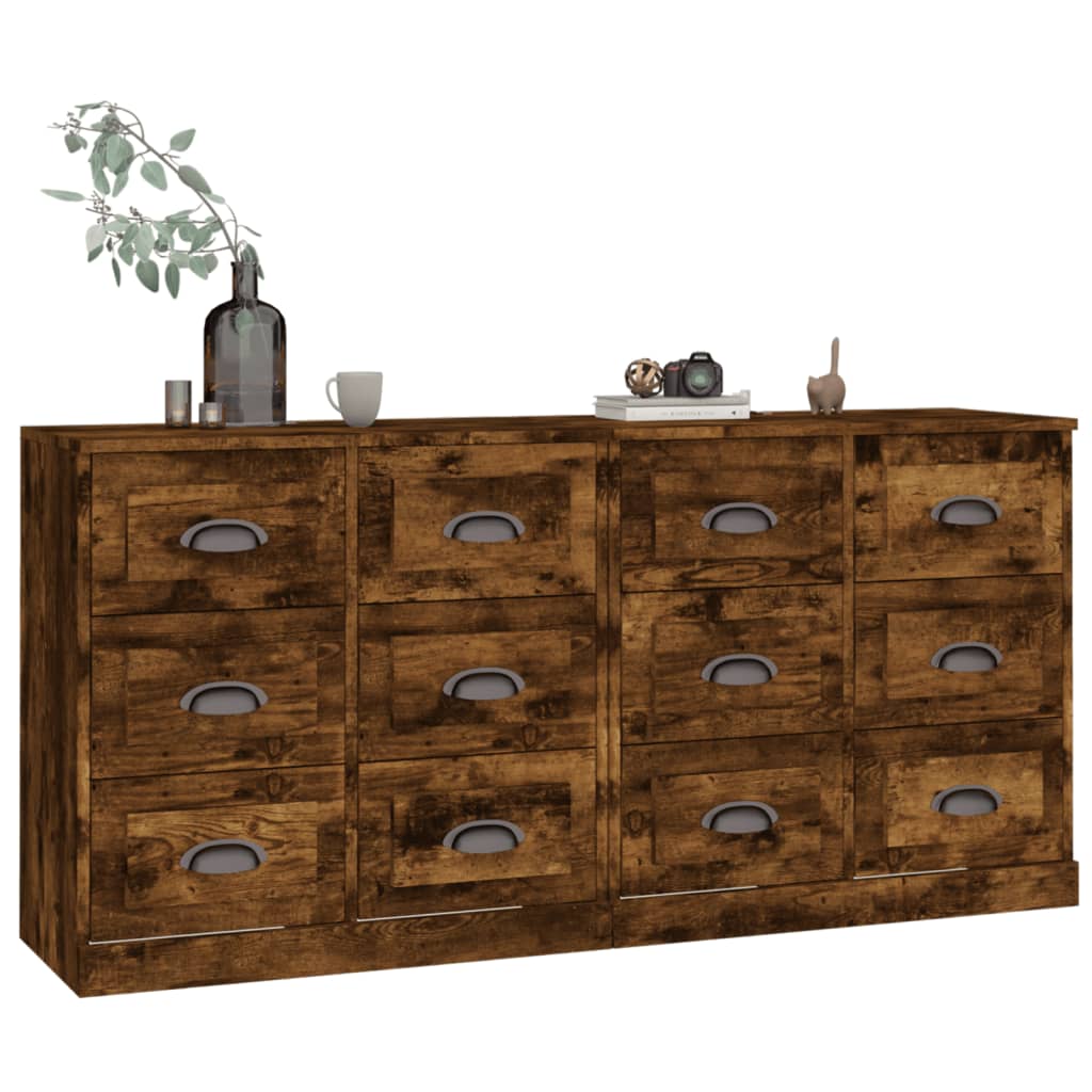 Aparadores 2 Piezas Madera Contrachapada Roble Ahumado_2