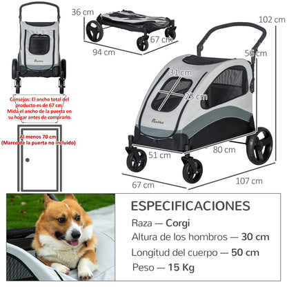 Pawhut Cochecito Para Perros Plegable Con 5 Ventanas 2 Puertas 107x67x102cm Gris_2