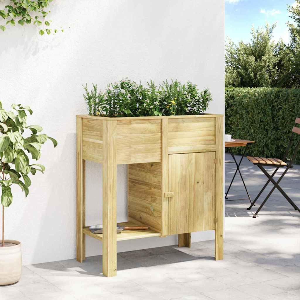 Macetero Alto Con Estante Marrón Madera De Pino Impregnada_3