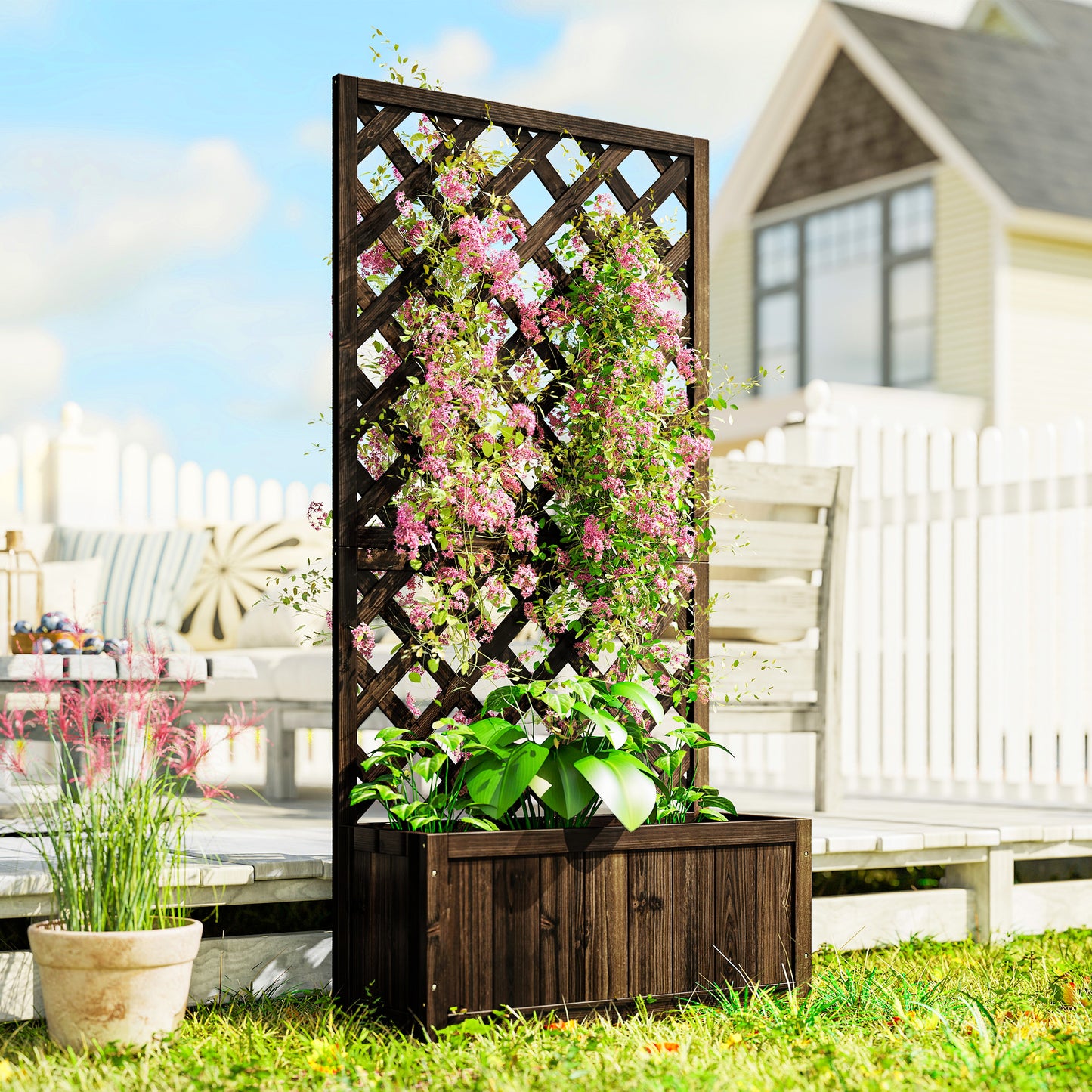 Outsunny Jardinera Con Enrejado De Madera Para Plantas Flores 72,5x31,5x149,5 Cm_1