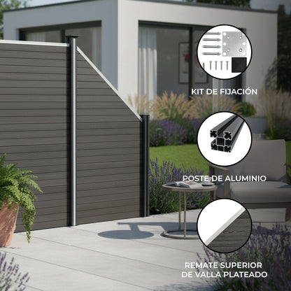 Vallas Para Exteriores De Wpc Y Aluminio - 1x Panel Oblicuo + 1x Poste | Gris_1