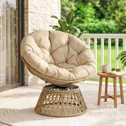 Outsunny Silla Giratoria De Ratán Sintético Con Cojín 85x70x82 Cm Amarillo_1
